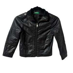 United Colors of Benetton Boys Bomber Jacket Faux Leather Moto Jacket Black 6